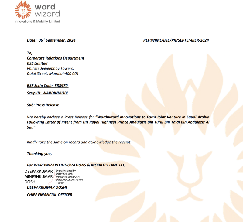 wardwizard-innovations-to-form-joint-venture-in-saudi-arabia-following-letter-of-intent-from-his-royal-highness-prince-abdulaziz-bin-turki-bin-talal-bin-abdulaziz-al-saud